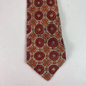 Vintage Minar Hand Loomed Silk Neck Tie India Boho Retro Red Orange Brown